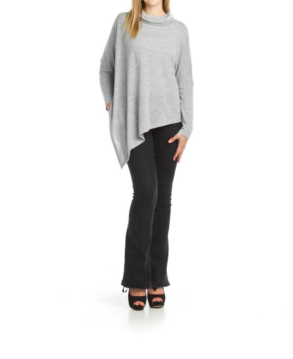 NEW PAPILLON stretchy cowl neck poncho style sweater in grey